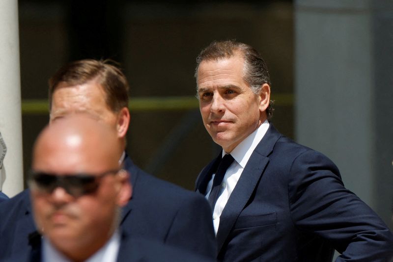 &copy; Reuters. FILE PHOTO: Hunter Biden, son of U.S. President Joe Biden, departs federal court after a plea hearing on two misdemeanor charges of willfully failing to pay income taxes in Wilmington, Delaware, U.S. July 26, 2023. REUTERS/Jonathan Ernst/File Photo