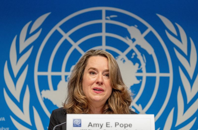 &copy; Reuters. الرئيسة الجديدة لوكالة الأمم المتحدة للهجرة إيمي بوب خلال مؤتمر صحفي في جنيف بسويسرا يوم الاثنين. تصوير: دينيس باليبوس- رويترز.