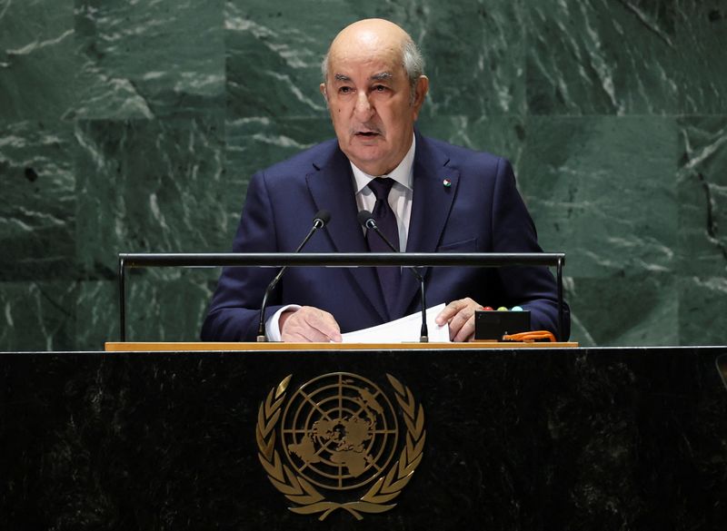 © Reuters. الرئيس الجزائري عبد المجيد تبون يلقي كلمة خلال جلسة للأمم المتحدة في نيويورك يوم 19 سبتمبر أيلول 2023. تصوير: مايك سيجار - رويترز.