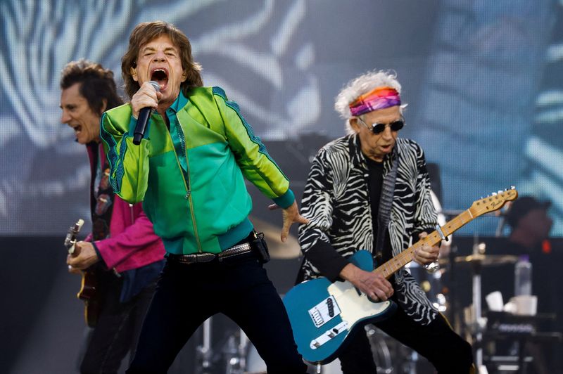 &copy; Reuters. FILE PHOTO: Mick Jagger, Ronnie Wood and Keith Richards of The Rolling Stones perform in Belgium as part of their "Stones Sixty Europe 2022 Tour", in Brussels, Belgium, July 11, 2022. REUTERS/Yves Herman/File Photo