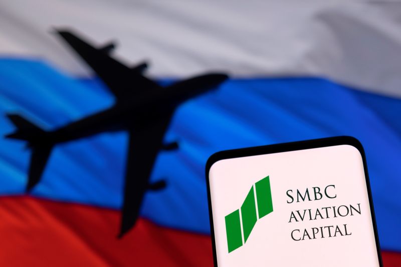 &copy; Reuters. FILE PHOTO: SMBC Aviation Capital logo is seen displayed in front of the model of an airplane and a Russian flag in this illustration taken, May 4, 2022. REUTERS/Dado Ruvic/Illustration/File Photo