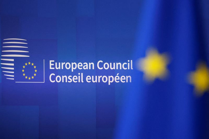 © Reuters. FILE PHOTO: A view shows the logo of the European Council in Brussels, Belgium March 23, 2023. REUTERS/Johanna Geron/File Photo