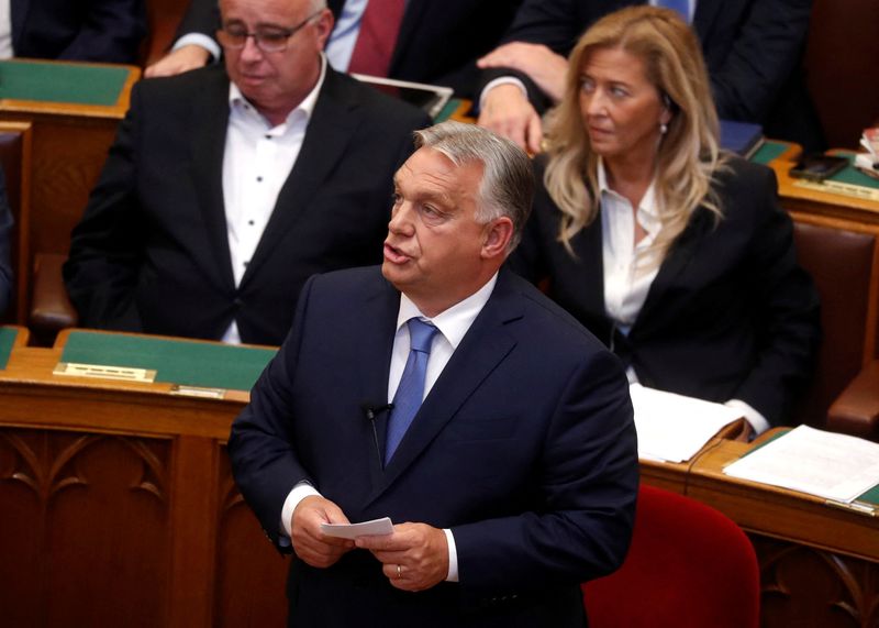 &copy; Reuters. Hungarian Prime Minister Viktor Orban speaks during the autumn session of parliament in Budapest, Hungary, September 25, 2023. REUTERS/Bernadett Szabo/File Photo