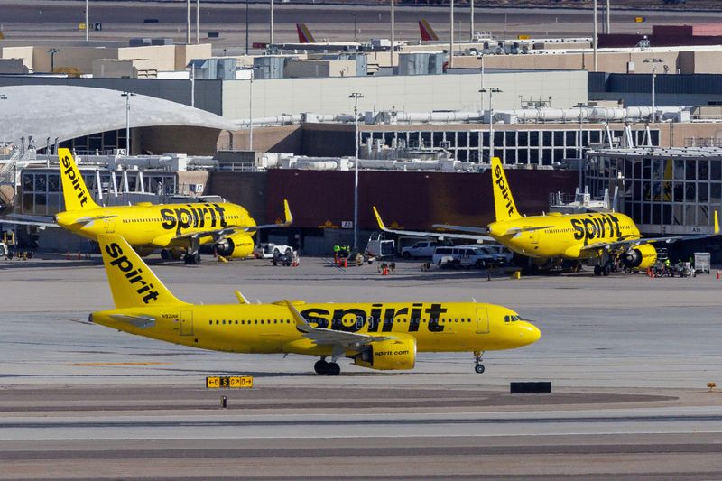 &copy; Reuters. Spirit Airlines commercial airliners are shown at Las Vegas International Airport in Las Vegas, Nevada, U.S., February 8, 2024.  REUTERS/Mike Blake