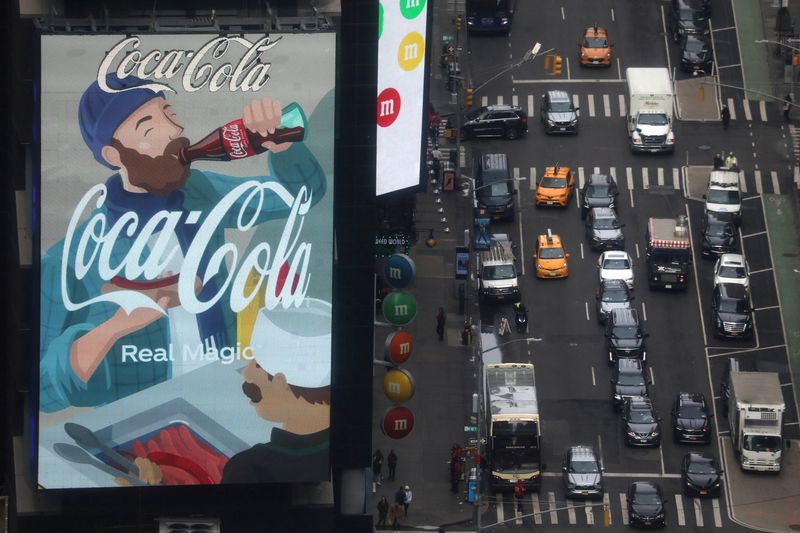 &copy; Reuters. FILE PHOTO: Traffic passes a Coca-Cola digital billboard in the Times Square area of Manhattan in New York City, U.S. March 2, 2023.  REUTERS/Chris Helgren/File Photo 