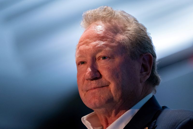 &copy; Reuters. FILE PHOTO: Andrew Forrest, Chairman and Founder, Fortescue Metals Group speaks at the Global Energy Transition 2022 conference in New York City, New York, U.S. June 14, 2022. REUTERS/David Dee Delgado/File Photo