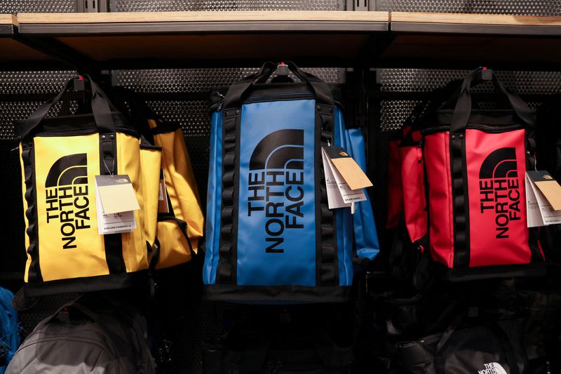 &copy; Reuters. FILE PHOTO: Bags are seen for sale at The North Face, a brand owned by VF Corporation, in Manhattan, New York City, U.S., May 20, 2022. REUTERS/Andrew Kelly/File Photo