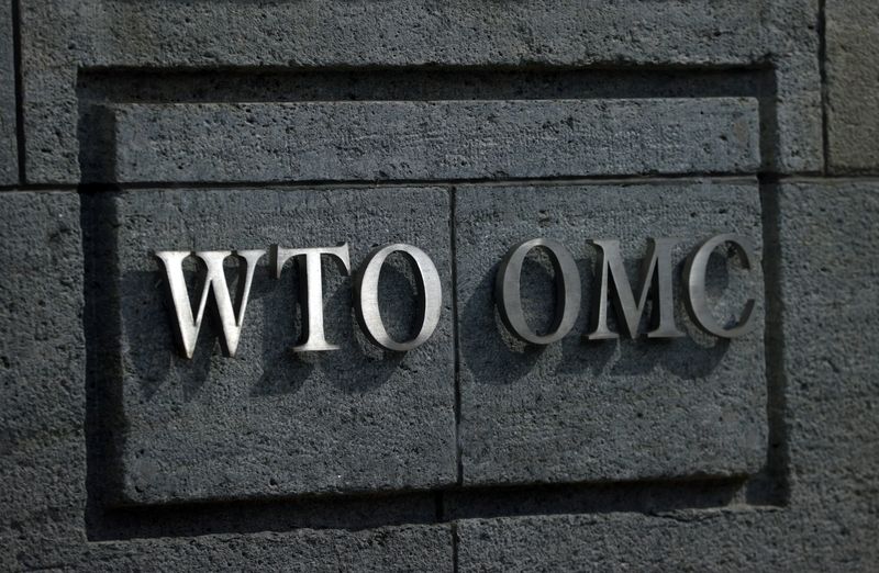 &copy; Reuters. A logo is pictured outside the World Trade Organisation (WTO) in Geneva, Switzerland, September 28, 2021. REUTERS/Denis Balibouse/File Photo