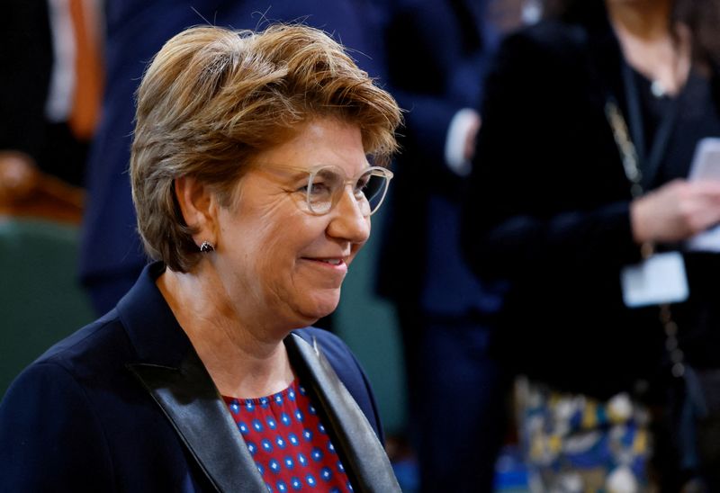 &copy; Reuters. FILE PHOTO: Swiss President Viola Amherd, seen here when she was Federal Councillor during a state visit in Bern, Switzerland, November 15, 2023. REUTERS/Denis Balibouse/File Photo