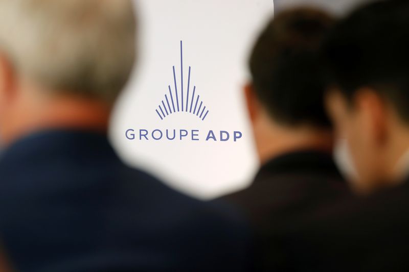 &copy; Reuters. FILE PHOTO: The logo of Groupe ADP (Aeroports de Paris) is seen during the presentation of the company's 2018 half-year results in Paris, France, July 31, 2018.  REUTERS/Philippe Wojazer/FILE PHOTO