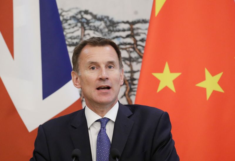 &copy; Reuters. FILE PHOTO: Britain's Foreign Secretary Jeremy Hunt attends a joint news conference with China's Foreign Minister Wang Yi at the Diaoyutai State Guesthouse in Beijing, China July 30, 2018. REUTERS/Jason Lee/File Photo