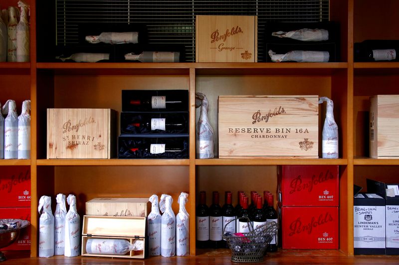 &copy; Reuters. Bottles of Penfolds Grange wine and other varieties, made by Australian wine maker Penfolds and owned by Australia's Treasury Wine Estates, sit on shelves for sale at a winery located in the Hunter Valley, north of Sydney, Australia, February 14, 2018. RE