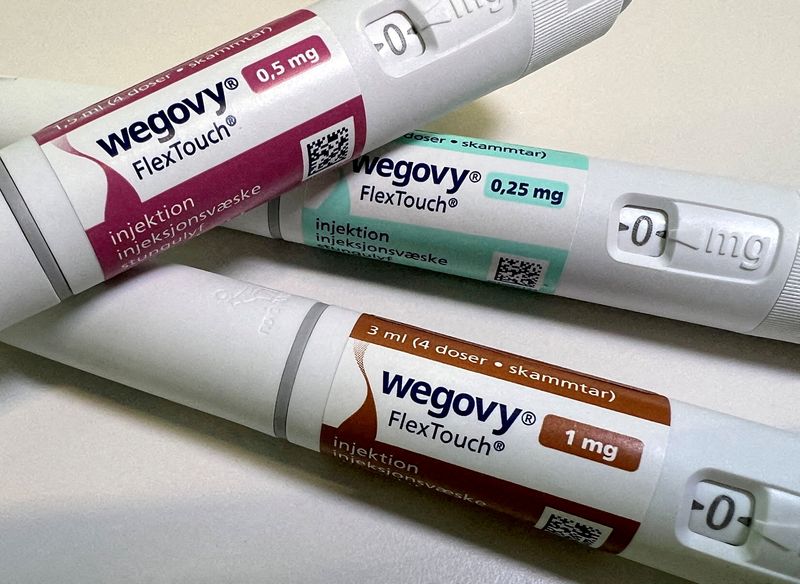 &copy; Reuters. FILE PHOTO: Injection pens of Novo Nordisk's weight-loss drug Wegovy are shown in this photo illustration in Oslo, Norway, November 21, 2023. REUTERS/Victoria Klesty/Illustration