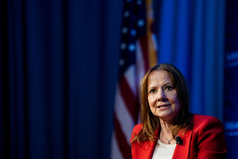 &copy; Reuters. General Motors chair and chief executive officer Mary Barra participates in an Economic Club of Washington discussion on "the transformation of the automotive industry to an all-electric future, the path to autonomous vehicles, and the recent negotiations