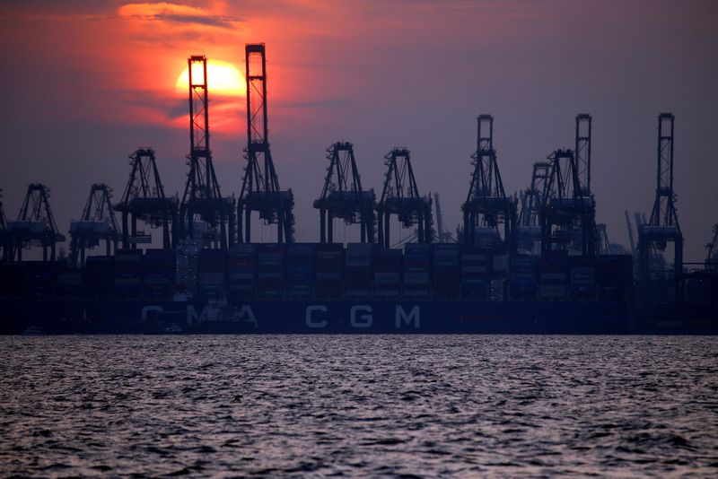 &copy; Reuters. FILE PHOTO: Container cranes are pictured at the port of Singapore, June 10, 2018. REUTERS/Feline Lim/File Photo