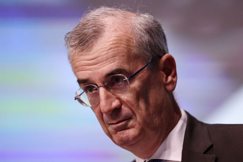 &copy; Reuters. FILE PHOTO: Bank of France Governor Francois Villeroy de Galhau delivers a speech during the annual meeting of Small and Medium-sized Enterprises leaders at the Bank of France in Paris, France, October 22, 2021. REUTERS/Sarah Meyssonnier/File Photo