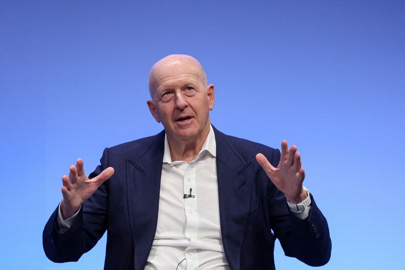 &copy; Reuters. FILE PHOTO: Goldman Sachs chairman and CEO David Solomon speaks during Goldman Sachs analyst impact fund competition at Goldman Sachs Headquarters in New York City, U.S., November 14, 2023. REUTERS/Brendan McDermid/File Photo