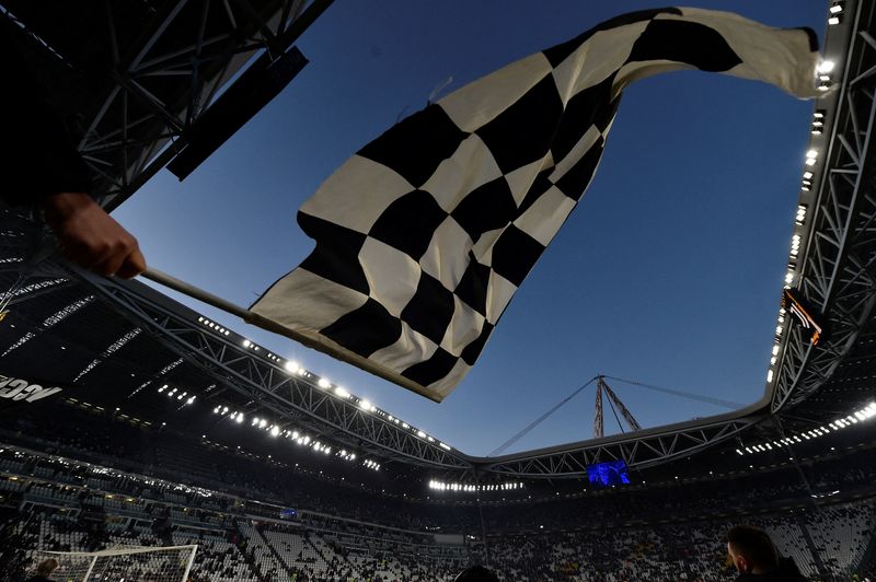 &copy; Reuters. FILE PHOTO: Soccer Football - Serie A - Juventus v Empoli - Allianz Stadium, Turin, Italy - January 27, 2024 General view of a Juventus flag inside the stadium before the match REUTERS/Massimo Pinca/File Photo
