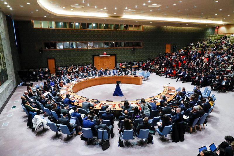 © Reuters. جلسة لمجلس الأمن التابع للأمم المتحدة لبحث الوضع في غزة بمقر الأمم المتحدة بنيويورك يوم 23 يناير كانون الثاني 2024. تصوير: إدوارد مونوز - رويترز.