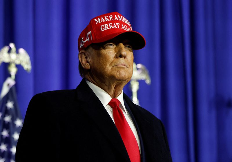 &copy; Reuters. FILE PHOTO: Former U.S. President Donald Trump looks on at a campaign event in Waterford Township, Michigan, U.S., February 17, 2024.  REUTERS/Rebecca Cook/FILE PHOTO