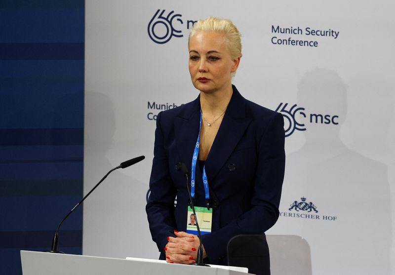 &copy; Reuters. FILE PHOTO: Yulia Navalnaya, wife of late Russian opposition leader Alexei Navalny, attends the Munich Security Conference (MSC), on the day it was announced that Alexei Navalny is dead, by the prison service of the Yamalo-Nenets region where he had been 