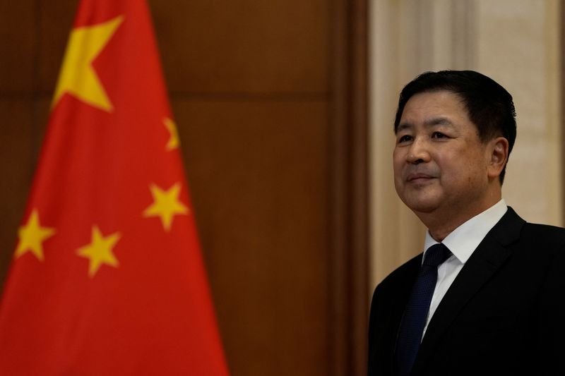 &copy; Reuters. Chinese Minister of Public Security Wang Xiaohong waits for the arrival of U.S. Deputy Assistant to the President and Deputy Homeland Security Advisor Jen Daskal for a meeting at the Diaoyutai State Guesthouse in Beijing, Tuesday, Jan. 30, 2024.  Ng Han G