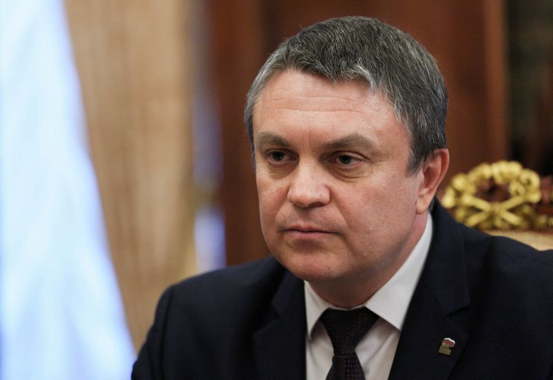 &copy; Reuters. FILE PHOTO: Leonid Pasechnik, Moscow-installed acting leader of the Russian-controlled parts of Ukraine's Luhansk region, attends a meeting with Russian President Vladimir Putin at the Kremlin in Moscow, Russia April 6, 2023. Sputnik/Gavriil Grigorov/Krem