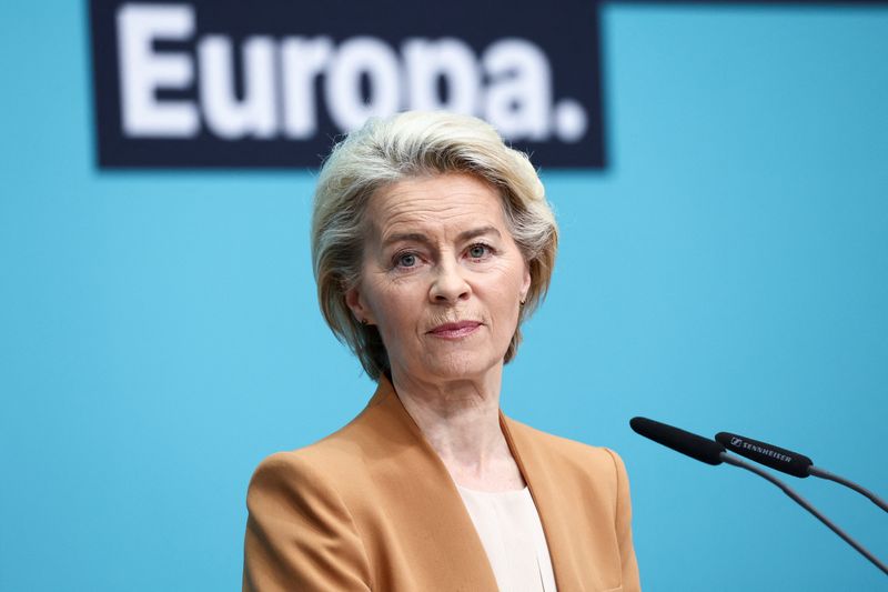 &copy; Reuters. Presidente da Comissão Europeia, Ursula von der Leyen, durante reunião de seu partido, o CDU, em Berlim
19/02/2024 REUTERS/Liesa Johannssen
