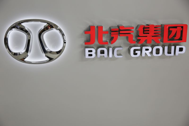 &copy; Reuters. FILE PHOTO: The logo of Beijing Automotive Group (BAIC) is seen during the Auto China 2016 auto show in Beijing, China, April 29, 2016.  REUTERS/Damir Sagolj/File Photo