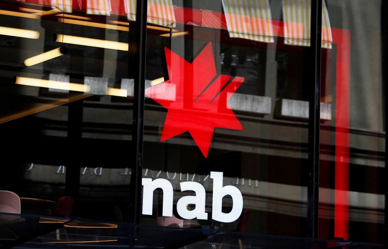 &copy; Reuters. FILE PHOTO: The National Australia Bank Logo is seen on a branch in central Sydney, Australia, February 8, 2018. REUTERS/Daniel Munoz/File Photo