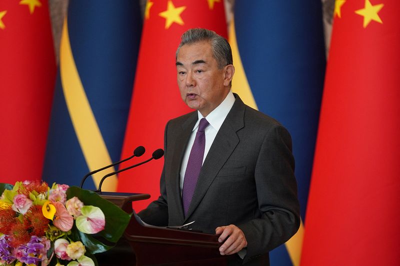 &copy; Reuters. Chinese Foreign Minister Wang Yi gives a speech after signing the Joint Communique on the Resumption of Diplomatic Relations between China and Nauru, at Diaoyutai State Guesthouse, in Beijing, China Wednesday, Jan 24, 2024. Andrea Verdelli/Pool via REUTER