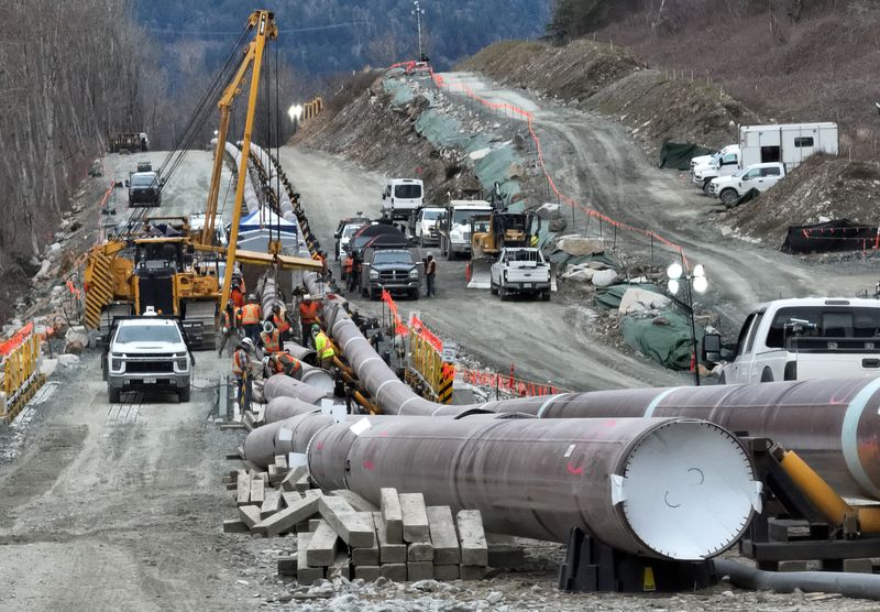 &copy; Reuters. The last section of pipeline is assembled on the Trans Mountain pipeline expansion project before operations are expected to begin in the second quarter of 2024, near Laidlaw, British Columbia, Canada, February 18, 2024.  REUTERS/Chris Helgren/File Photo