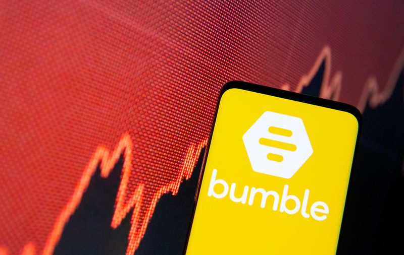 &copy; Reuters. FILE PHOTO: The Bumble logo is seen on a smartphone in front of a stock graph in this illustration taken February 11, 2021. REUTERS/Dado Ruvic/Illustration/File Photo
