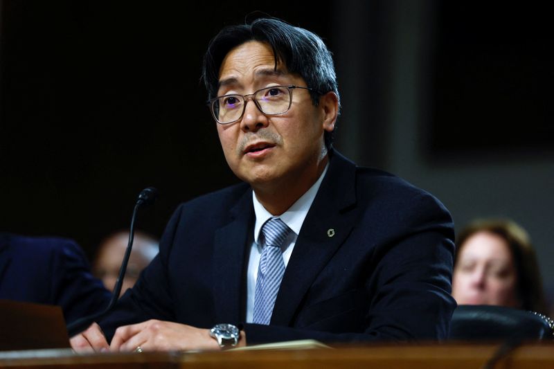 &copy; Reuters. Acting Comptroller of the Currency, Michael Hsu, testifies before a Senate Banking, Housing, and Urban Affairs Committee hearing on Capitol Hill in Washington, U.S., May 18, 2023. REUTERS/Evelyn Hockstein/File Photo