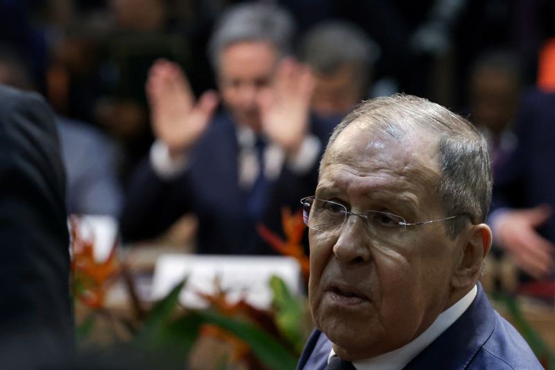 &copy; Reuters. Chanceler russo, Sergei Lavrov, na reunião de chanceleres do G20 no Rio de Janeiro
21/02/2024
REUTERS/Ricardo Moraes