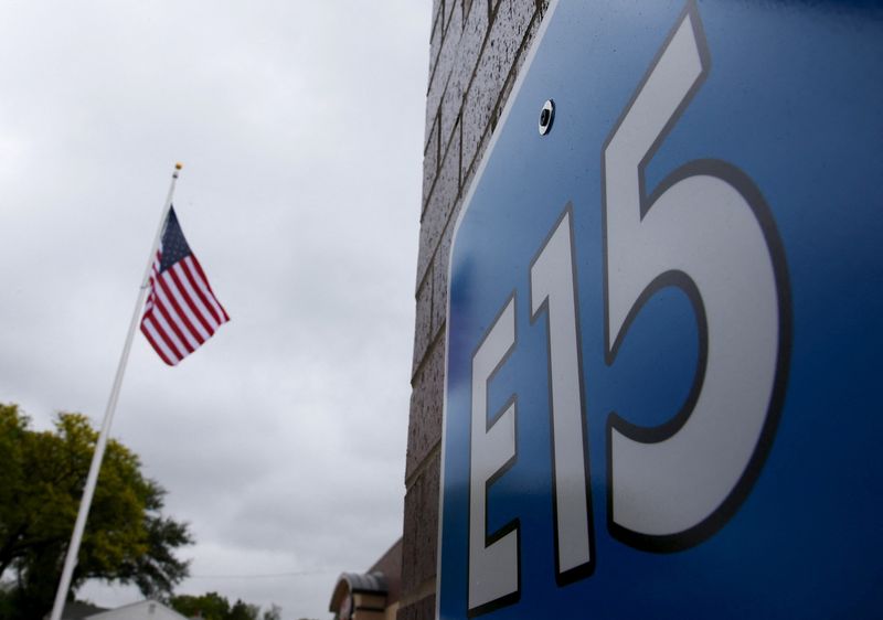 © Reuters. FILE PHOTO: A sign advertising E15, a gasoline that contains 15% ethanol, is seen at a gas station in Clive, Iowa, United States, May 17, 2015. REUTERS/Jim Young