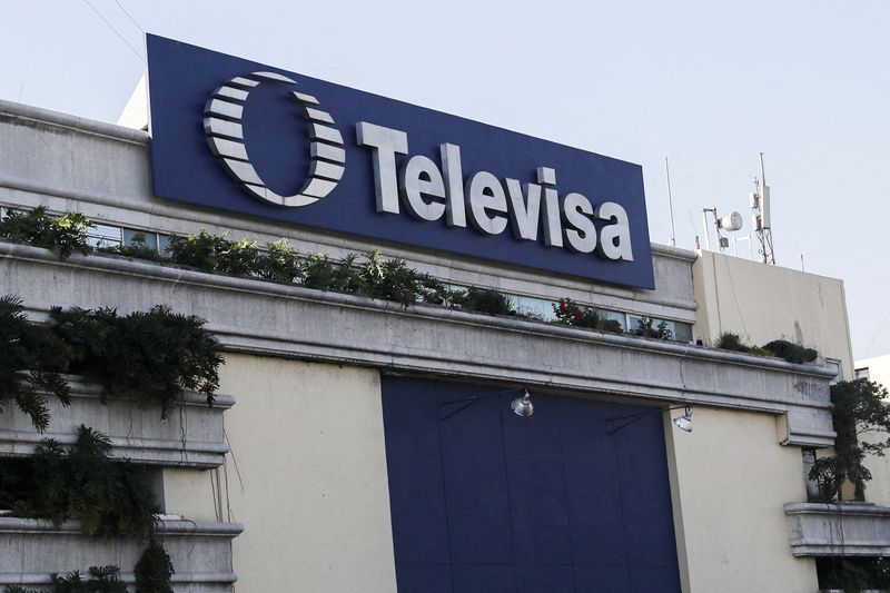 &copy; Reuters. FILE PHOTO: The logo of broadcaster Televisa is seen outside its headquarters in Mexico City, Mexico, December 14, 2022. REUTERS/Raquel Cunha/File Photo