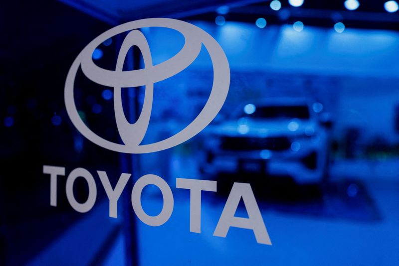 &copy; Reuters. FILE PHOTO: Toyota's logo is seen in their exhibition stall at Bharat Mobility Global Expo organised by India's commerce ministry at Pragati Maidan in New Delhi, India, February 1, 2024. REUTERS/Anushree Fadnavis/File Photo