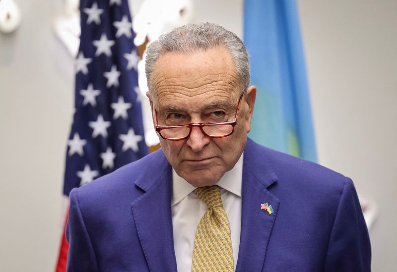 &copy; Reuters. U.S. Senate Majority Leader Chuck Schumer (D-NY) attends a press conference, amid Russia's attack on Ukraine, in Lviv, Ukraine February 23, 2024. REUTERS/Roman Baluk