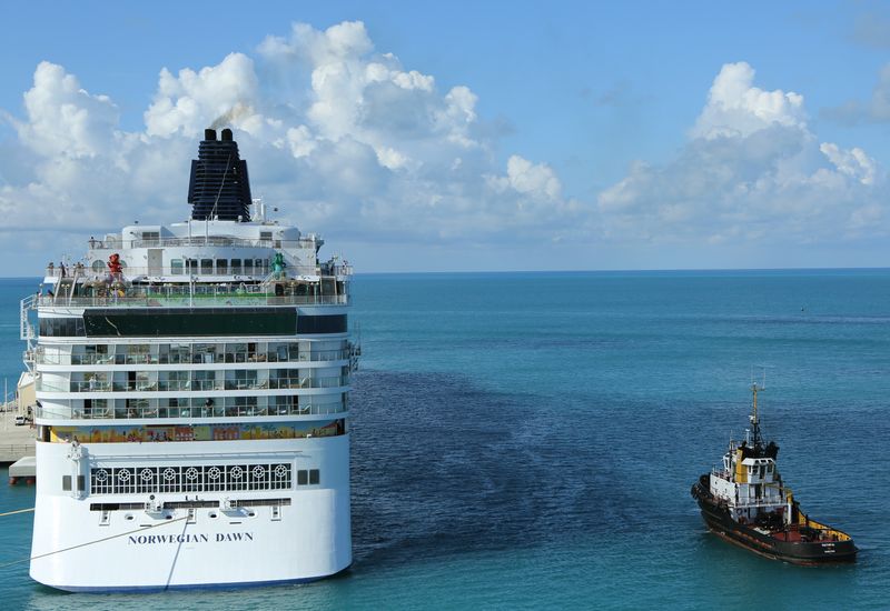 &copy; Reuters. The cruise ship of the Norwegian Cruise Line 'Norwegian Dawn" (L) departs the Royal Naval Dockyard July 16, 2013 near the port of Hamilton, Bermuda.  REUTERS/Gary Cameron/File Photo