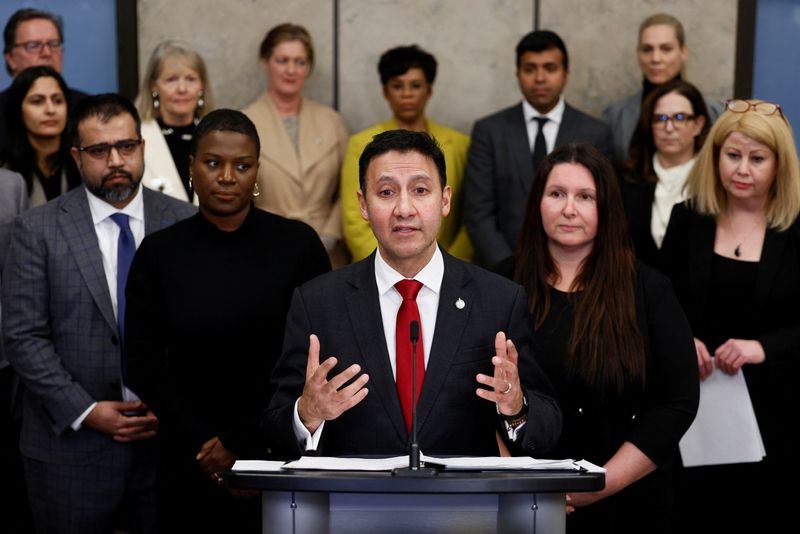 © Reuters. Canada's Minister of Justice and Attorney General of Canada Arif Virani speaks about the Online Harms Act during a press conference on Parliament Hill in Ottawa, Ontario, Canada February 26, 2024. REUTERS/Blair Gable