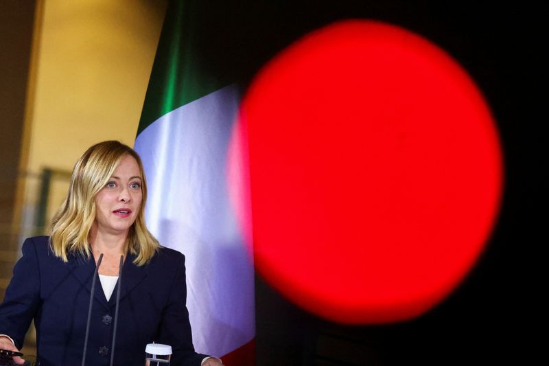 &copy; Reuters. Italian Prime Minister Giorgia Meloni addresses the media during her meeting with German Chancellor Olaf Scholz at the Chancellery in Berlin, Germany, November 22, 2023. REUTERS/Fabrizio Bensch