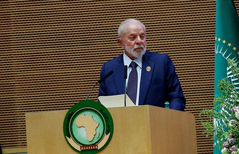 &copy; Reuters. FILE PHOTO: Brazil's President Luiz Inacio Lula da Silva addresses the opening of the 37th Ordinary Session of the Assembly of the African Union at the African Union Headquarters, in Addis Ababa, Ethiopia February 17, 2024. REUTERS/Stringer/File Photo