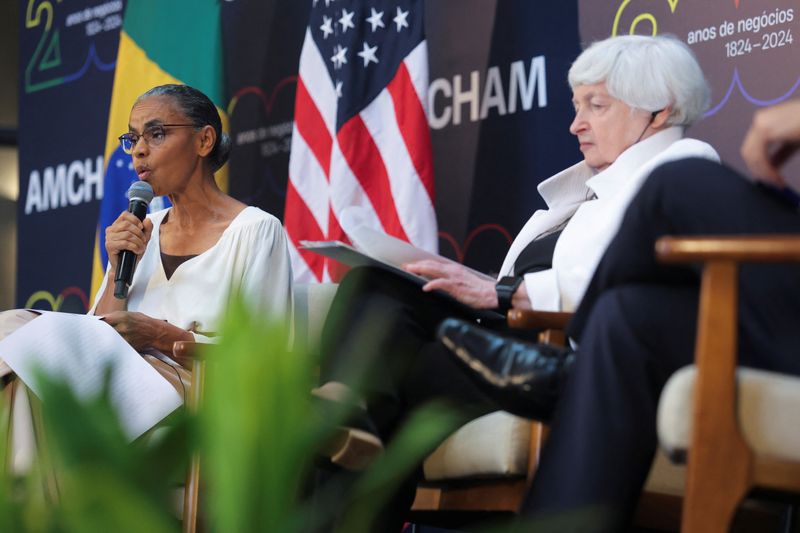 &copy; Reuters. Marina e Yellen durante evento em São Paulo
27/02/2024
REUTERS/Carla Carniel