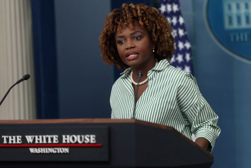 &copy; Reuters. White House Press Secretary Karine Jean-Pierre holds a press briefing at the White House in Washington, U.S., February 27, 2024. REUTERS/Leah Millis