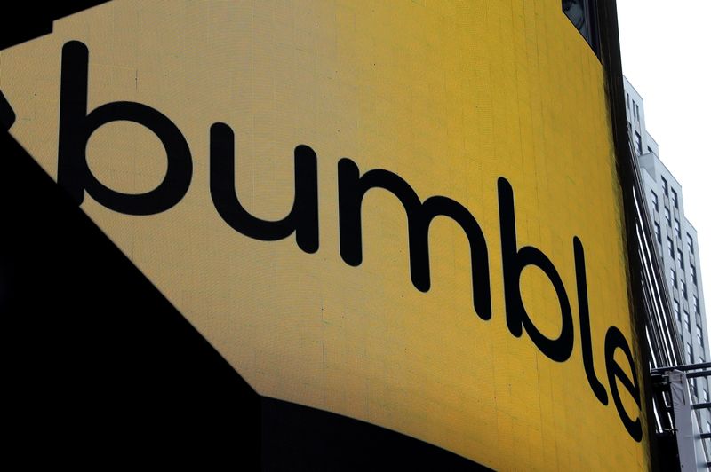 &copy; Reuters. The display outside the Nasdaq MarketSite is pictured as the dating app operator Bumble Inc. (BMBL) made its debut on the Nasdaq stock exchange during the company's IPO in New York City, New York, U.S., February 11, 2021. REUTERS/Mike Segar/File Photo