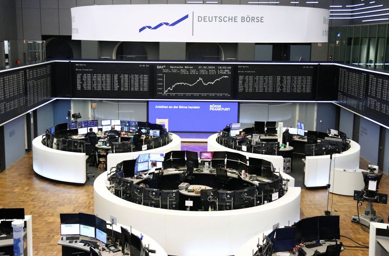 &copy; Reuters. FILE PHOTO: The German share price index DAX graph is pictured at the stock exchange in Frankfurt, Germany, February 27, 2024. REUTERS/Staff/File Photo