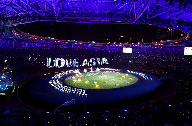 &copy; Reuters. منظر عام لمركز هانغتشو الأوليمبي الرياضي في الصين خلال حفل ختام دورة الألعاب الآسيوية 2022 في الثامن من أكتوبر تشرين الأول 2023 . تصوير: ماركو دج