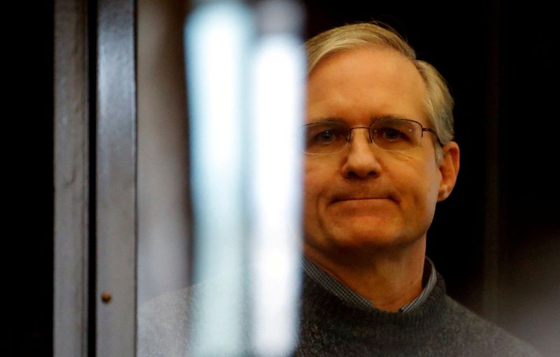 &copy; Reuters. FILE PHOTO: Former U.S. Marine Paul Whelan, who was detained and accused of espionage, stands inside a defendants' cage during his verdict hearing in Moscow, Russia June 15, 2020. REUTERS/Maxim Shemetov//File Photo