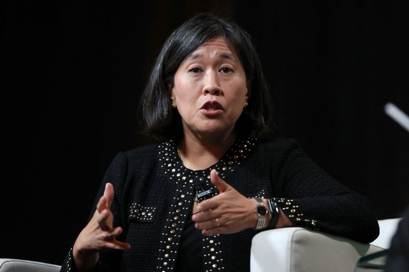 &copy; Reuters. FILE PHOTO: U.S. Trade Representative Katherine Tai speaks during the Axios BFD event in New York City, U.S., October 12, 2023. REUTERS/Brendan McDermid/File Photo